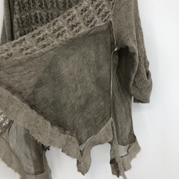 NWOT made in italy Taupe Sheer Eyelet Knit 1/2 Sleeve Oversized drape sweater - Picture 12 of 15